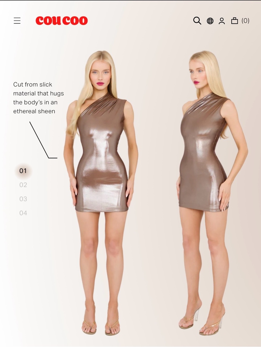 Coucou Metallic One-Shoulder Bodycon Dress in Bronze